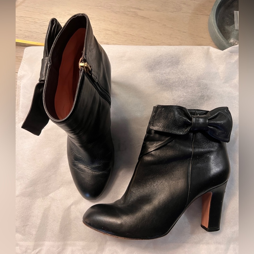 RED Valentino Black Heeled Boots with Bow Accent